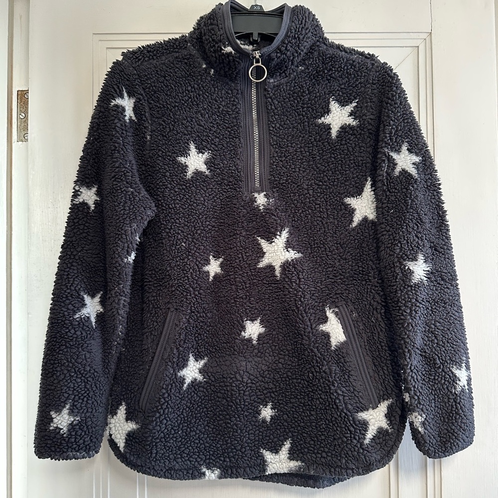 Cozy Sherpa Star Pattern 1/4-Zip Fleece Pullover - Size S